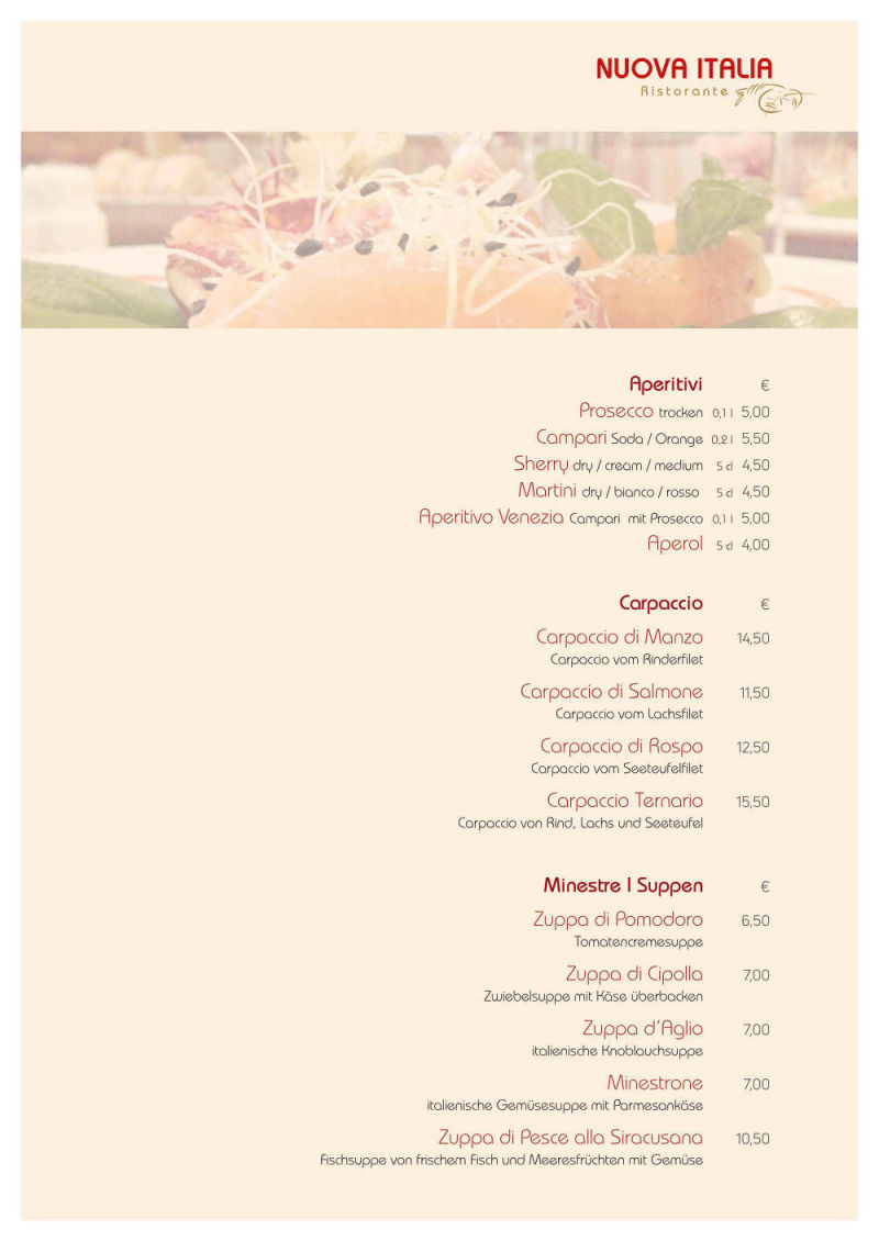 Speisekarte Nuova Italia Antipasti
