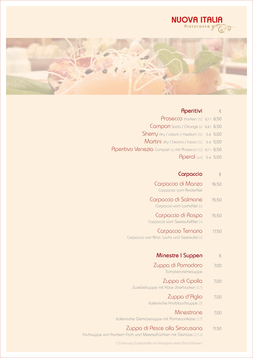 Speisekarte Restaurant Nuova Italia Antipasti