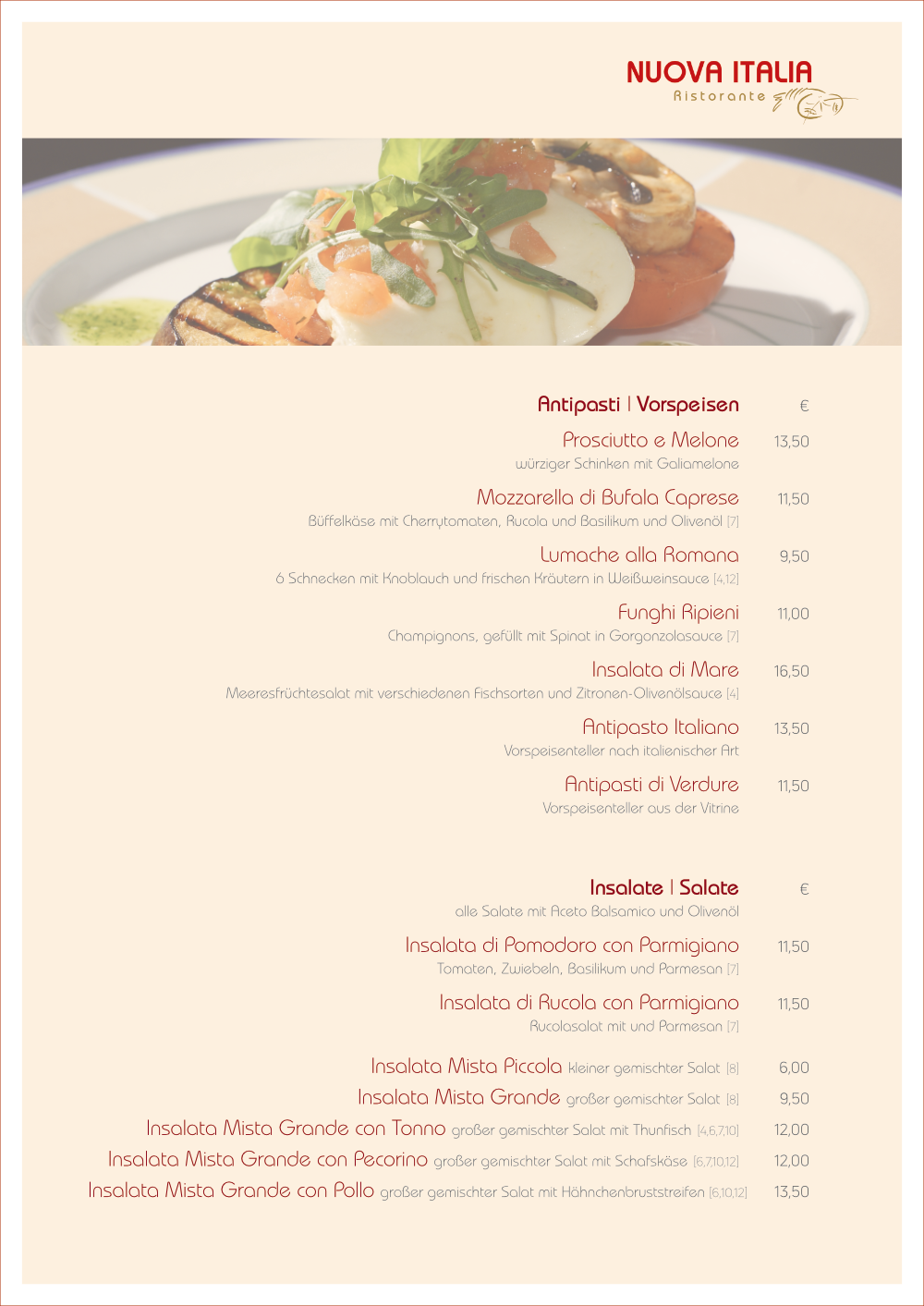 Speisekarte Restaurant Nuova Italia Antipasti